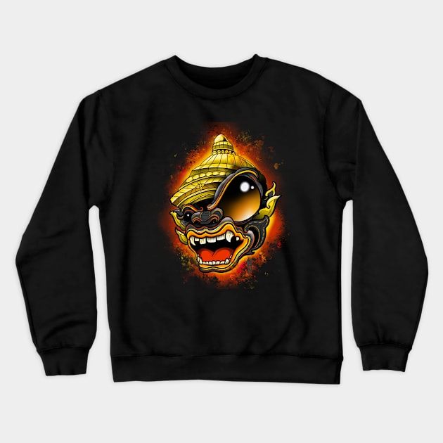 Monkey Warrior Black Crewneck Sweatshirt by Sing-Toe-Wrote 